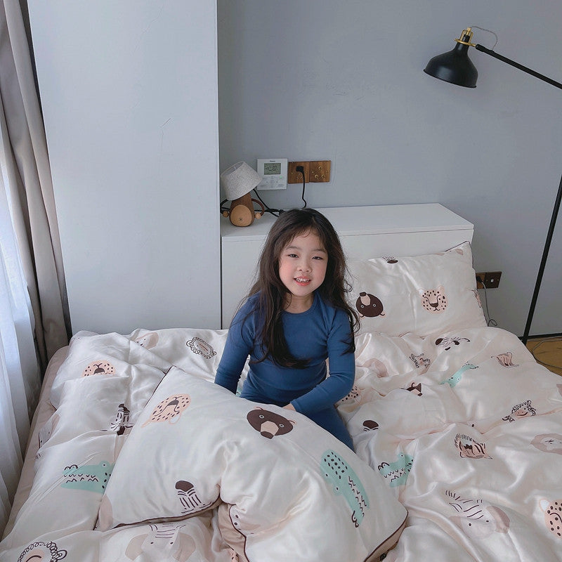 Cartoon 60 PCs Tencel Four-Piece Set Super Silky Ice Silk Cool Feeling for Children