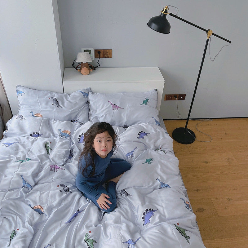 Cartoon 60 PCs Tencel Four-Piece Set Super Silky Ice Silk Cool Feeling for Children