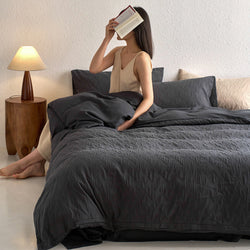Maternity and Baby Grade Ultra Soft Double Layer Gauze Pure Cotton Solid Color Series Four-Piece Bed Set