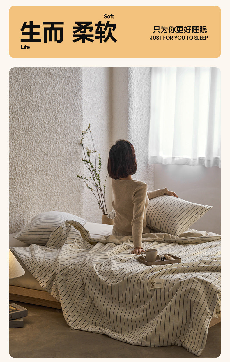 Pure Cotton Summer Quilt Washed Full Cotton Striped Soybean Air Conditioning Quilt