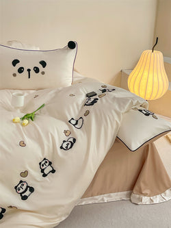 Autumn Winter Cartoon Style 100S Long Staple Cotton Brushed Four-Piece Set Skin-Friendly Warm Children's Bedding