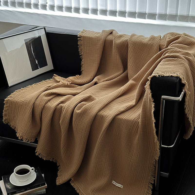Minimalist Four-Layer Gauze Tassel Blanket Office Summer Thin Cover Blanket Air Conditioning Quilt