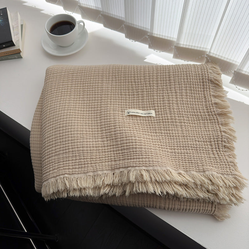 Minimalist Four-Layer Gauze Tassel Blanket Office Summer Thin Cover Blanket Air Conditioning Quilt